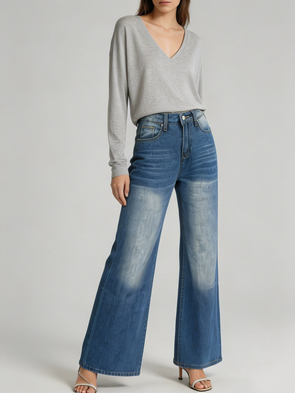 ZARA Womens Straight Leg Washed Commuter Jeans Slim Drape Versatile